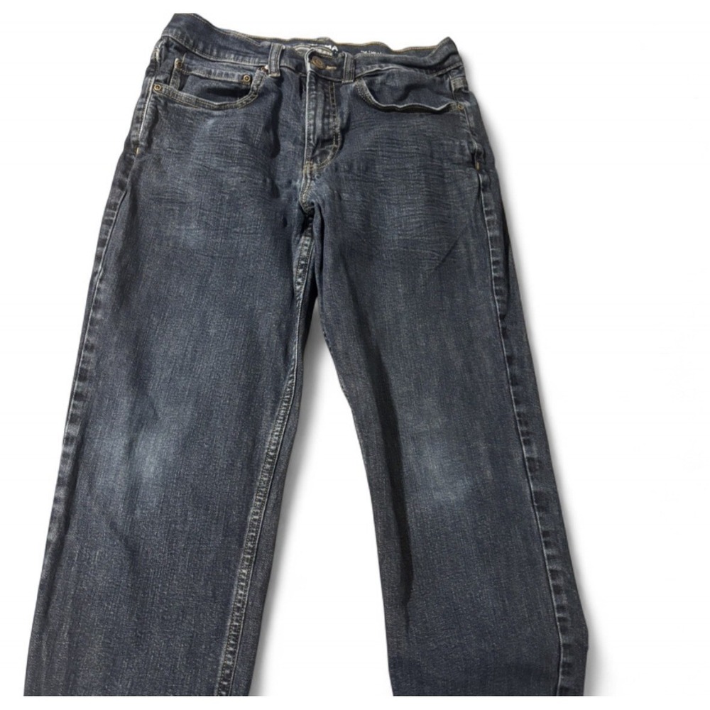 Sonoma Medium Wash Dark Blue Straight Denim Jeans 5-Pocket Button Zip Accents
